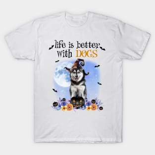 Husky Witch Hat Life Is Better With Dogs Halloween T-Shirt